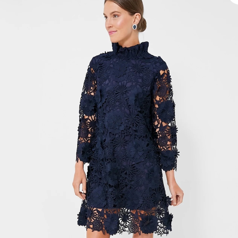 Tuckernuck Navy Lace Long Sleeve Dress